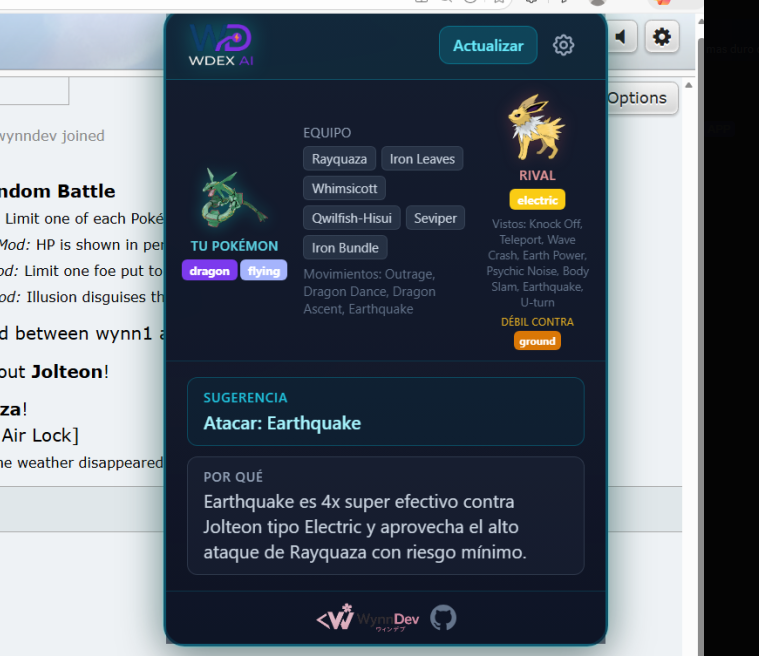WDex AI - Asistente de batalla Pokémon Showdown